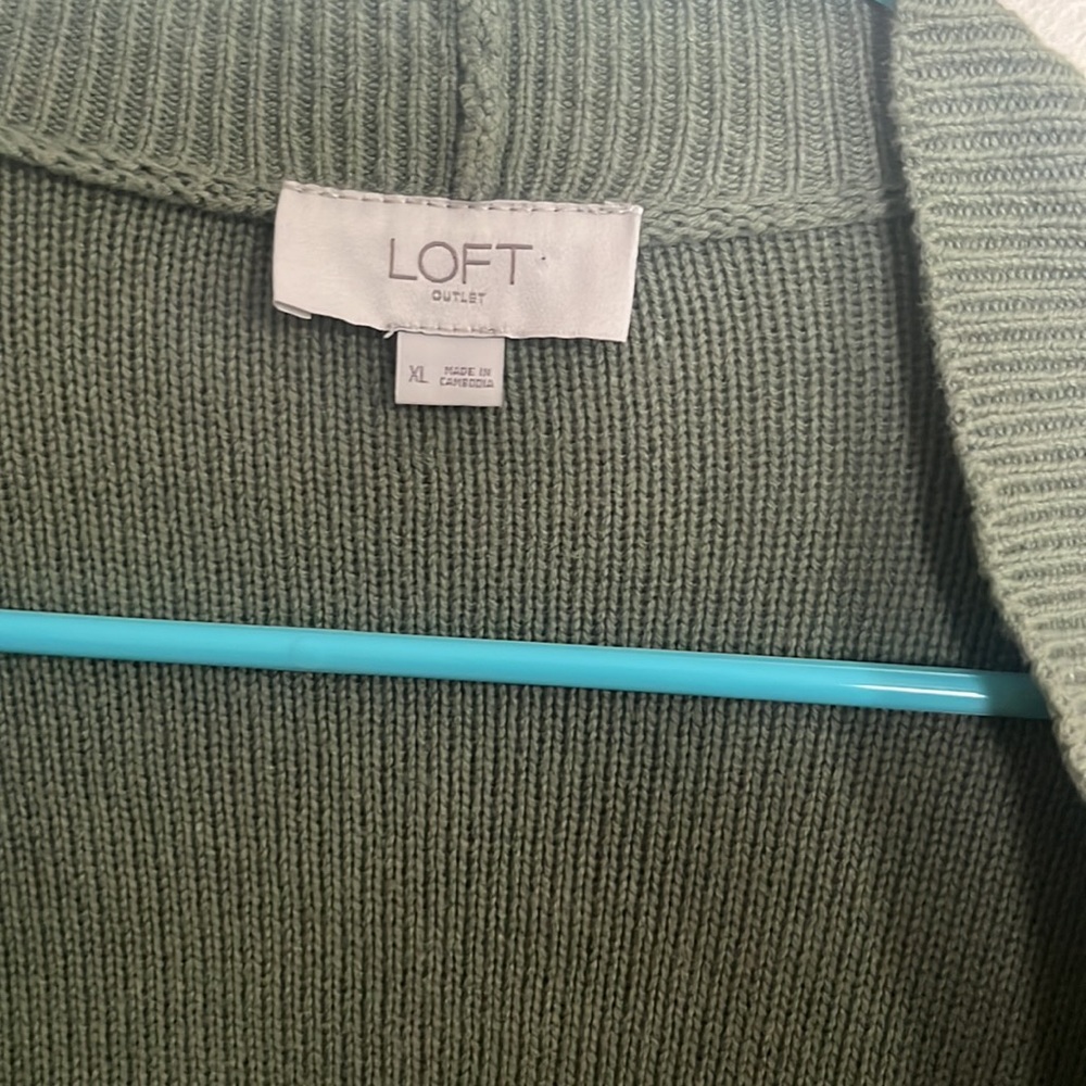 LOFT Olive Green Open Front Cardigan - Picture 2 of 3